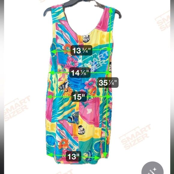 Bindi Sz L Vintage Hawaiian Vibrant Yellow Fish Print Sleeveless Tank Dress - Picture 6 of 8